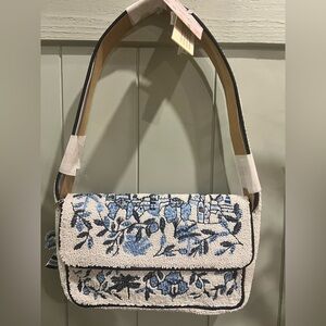 TikTok Viral Blue Floral/ Palm Tree Beaded Shoulder Bag